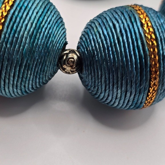 Large‎ Blue Beaded Necklace and Clip On Earrings Statement Womens Jewelry - Picture 5 of 9